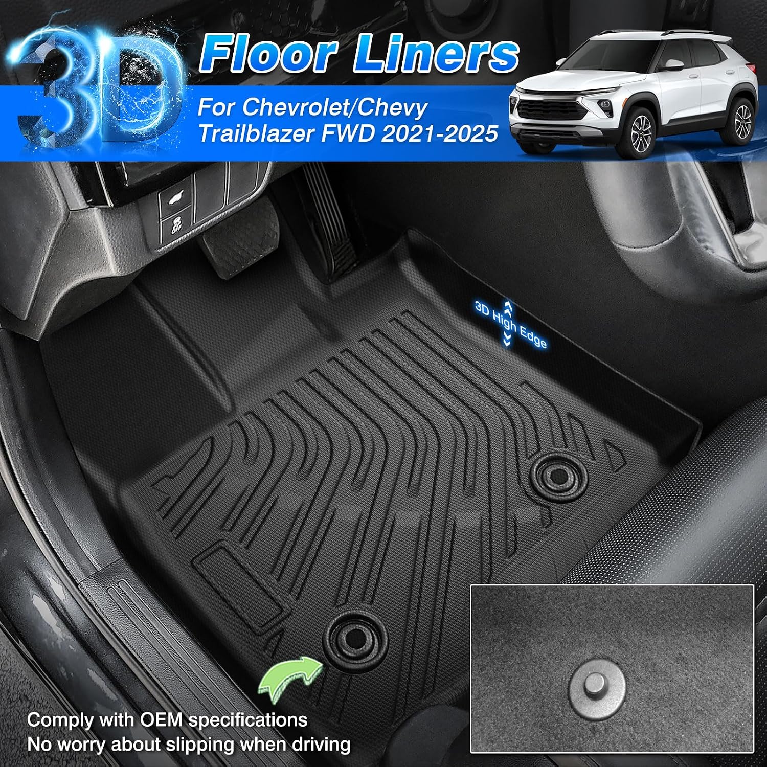 Cartist Floor Mats and Cargo Liner Fit for Chevy Trailblazer FWD 2021-2025 2026 All Weather Floor Mat Trailblazer Accessories Heavy Duty Carpet Protection (Only Fit Cargo in Upper Deck Position)