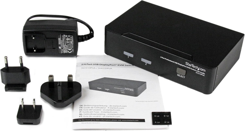 StarTech.com 2 Port DisplayPort KVM Switch - 2560x1600, TAA @60Hz - Dual Port DP USB, Keyboard, Video, Mouse Switch Box w/ Audio for Computers and Monitors (SV231DPUA)
