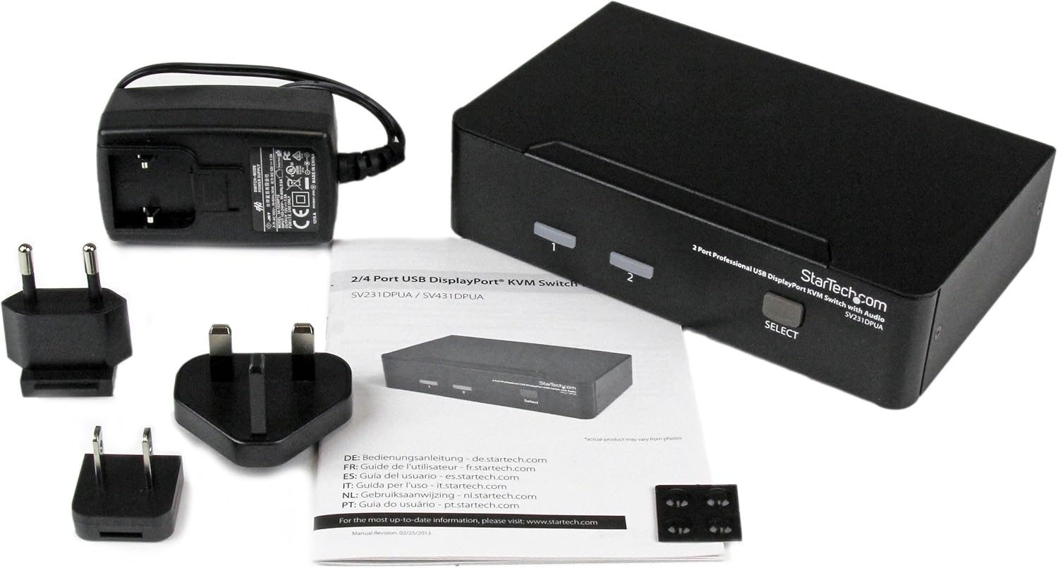 StarTech.com 2 Port DisplayPort KVM Switch - 2560x1600, TAA @60Hz - Dual Port DP USB, Keyboard, Video, Mouse Switch Box w/ Audio for Computers and Monitors (SV231DPUA)