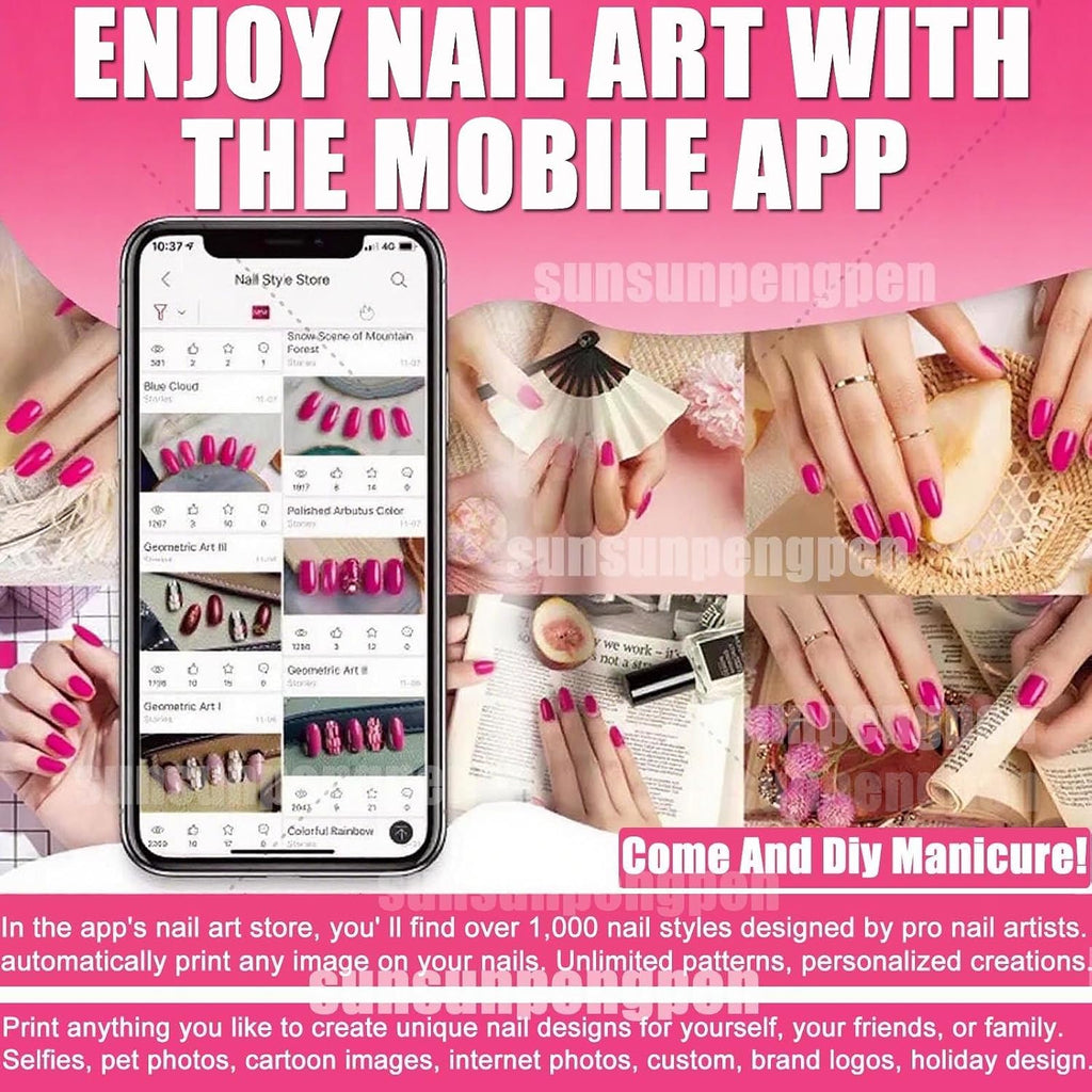 Nail Printer Nail Art Machine,Impresora De UñAs Profesional,Digital Nail Art Printer Machine,DIY Nail Printer Control Through Mobile App for Home Salon,Cute Girls Women Gift Machine+InkCartridge