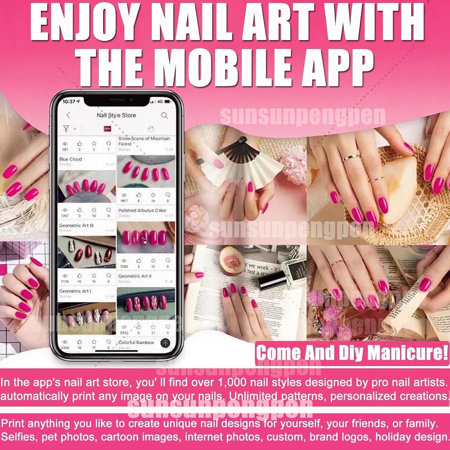 Nail Printer Nail Art Machine,Impresora De UñAs Profesional,Digital Nail Art Printer Machine,DIY Nail Printer Control Through Mobile App for Home Salon,Cute Girls Women Gift Machine+InkCartridge