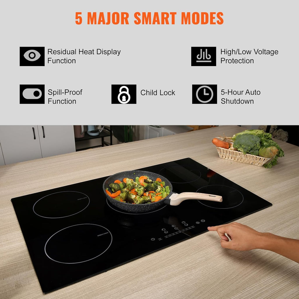Happybuy Electric Cooktop, 5 Burners, 30'' Induction Stove Top, Built-in Magnetic Cooktop 9200W, 9 Heat Levels, LED Touch Control with Child Lock & Overheat Protection