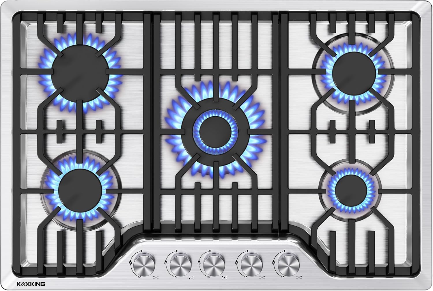 30 Inch Gas Cooktop, 5 Burner Dual Fuel Built-in Stove Top, Stainless Steel Propane/Natural Gas Cooktop with Thermocouple Protection, NG/LPG Convertible for Safe & Efficient Cooking