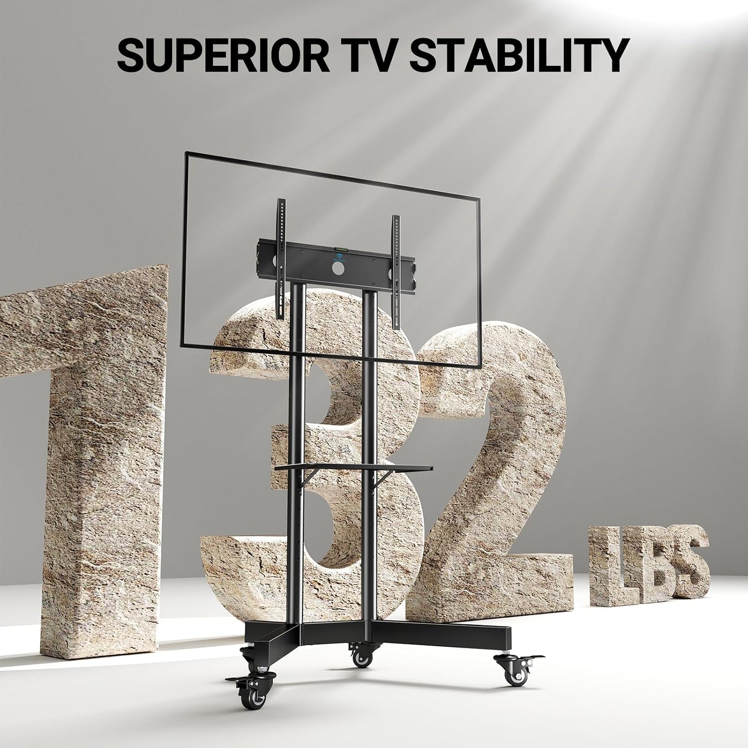 PERLESMITH Rolling TV Stand with Lockable Wheels for 32-86 Inch TVs Holds up to 132 Lbs, Height Adjustable Mobile TV Stand on Wheels with Laptop Shelf, Rolling Tv Cart Max VESA 600x400mm PSTVMC01