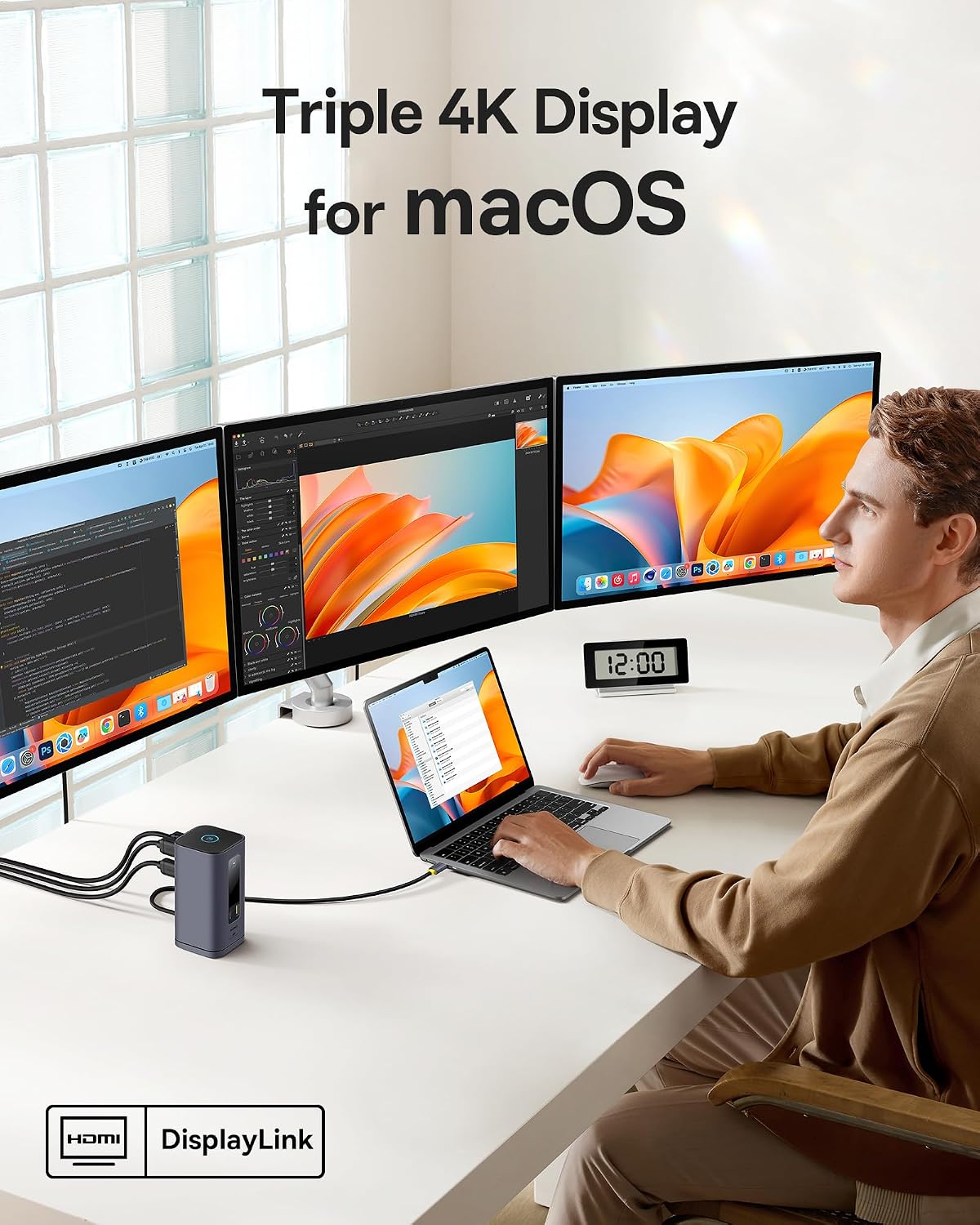 Baseus Spacemate Docking Station, 11-in-1 USB-C DisplayLink Docking Station for macOS Laptop, Triple Display with 4K HDMI, 10Gbps USB-C & USB-A, Ethernet, Audio, 100W PD Charging (Driver Required)