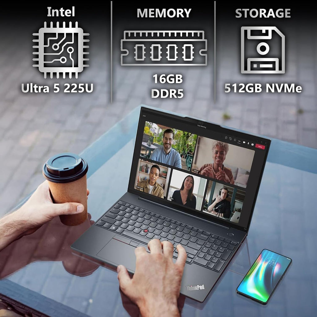 Lenovo ThinkPad T16 Gen 4 Business Laptop 16 FHD+ Display, Intel Ultra 5-225U (Beats i7-1355U), 16GB DDR5 RAM, 512GB SSD, 5MB Webcam, Fingerprint, Backlit KB, WiFi 6E, RJ-45, Win 11 Pro