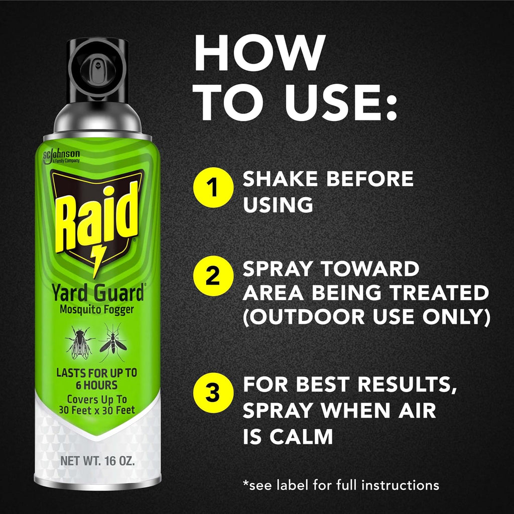 Raid Yard Guard Mosquito Fogger for Outdoor Yard Patio Deck and Garden Mosquito Control Aerosol Spray 16 Ounce (Pack of 12)