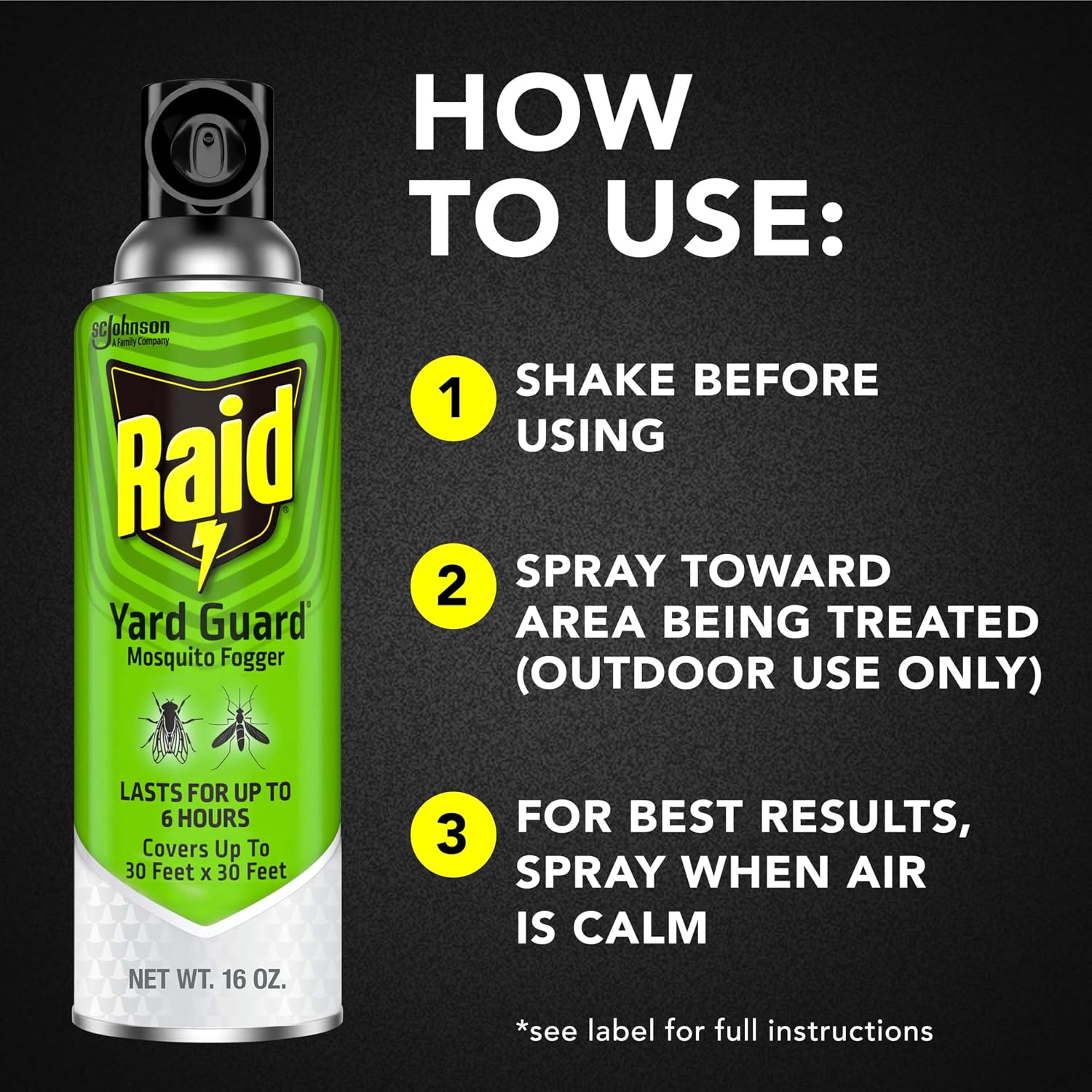 Raid Yard Guard Mosquito Fogger for Outdoor Yard Patio Deck and Garden Mosquito Control Aerosol Spray 16 Ounce (Pack of 12)