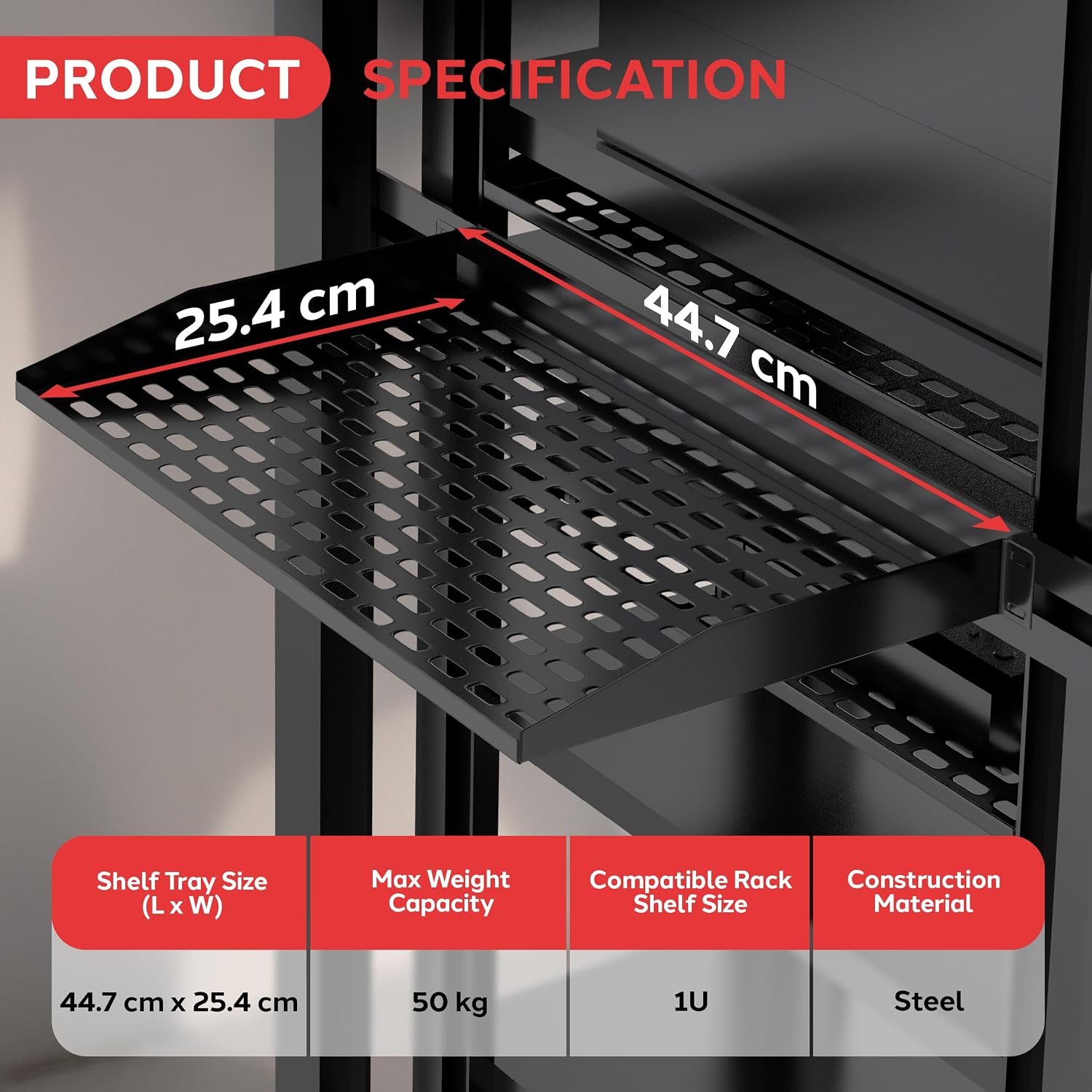 Pyle 19-Inch 1U Server Rack Shelf - 6 pcs. Vented Metal Shelves for Optimal Airflow, Wall or Rack MountableSupports up to 110 lbs, 17 x 10' Shelf Tray for Cabinets, Computers & Network Equipment
