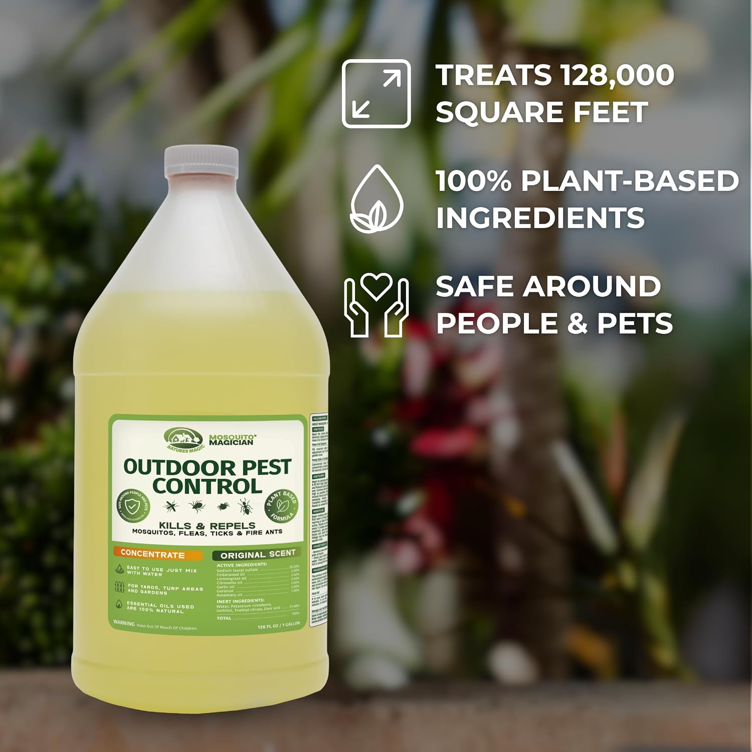 Mosquito Magician 1 Gallon Liquid Concentrate with a 2 Gallon Pump Up Sprayer - User-Friendly - Ideal for Yards, Lawns, Patios - Kills Mosquitoes, Fleas, Fire Ants - Includes 6 Natural Essential Oils