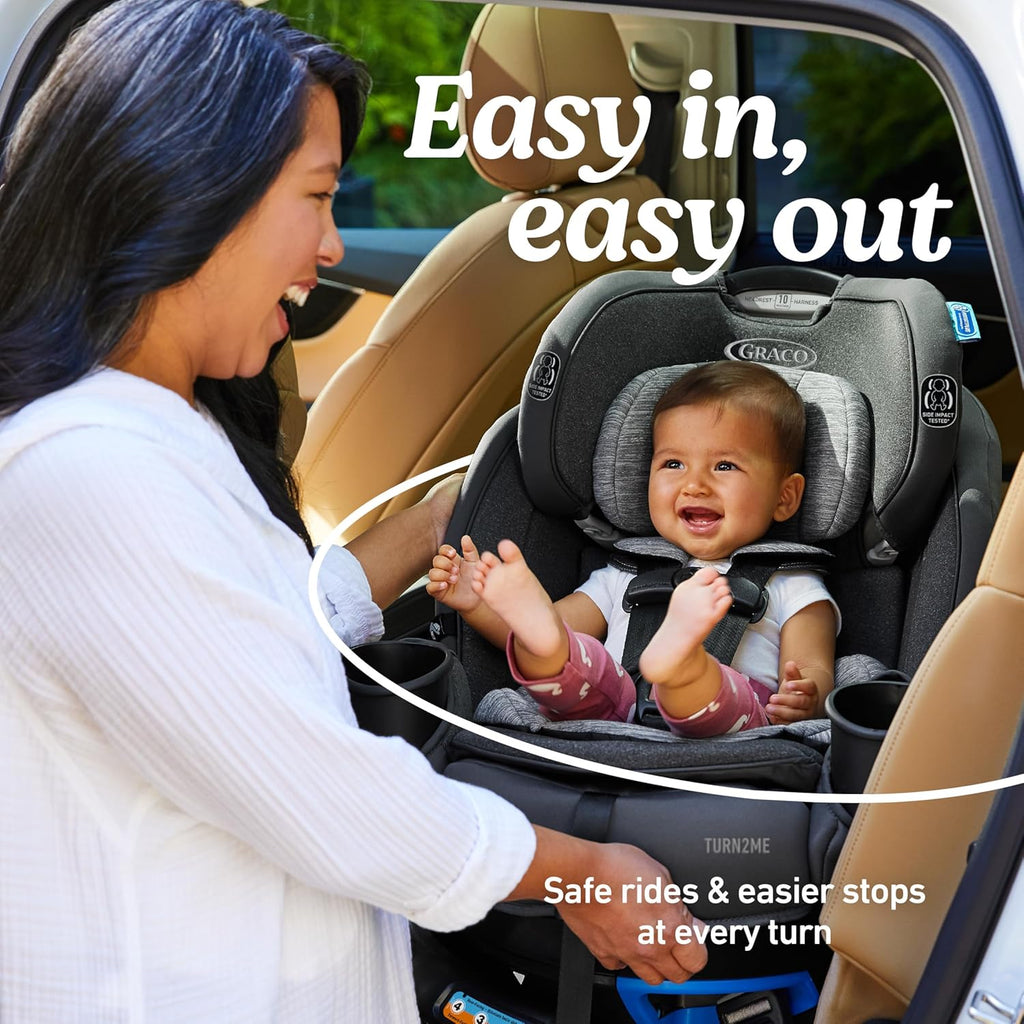 Graco Turn2Me 3-in-1 Rotating Convertible Car Seat, Manchester, Rear-Facing Rotation Only, Forward-Facing Mode, Highback Booster Up to 100 lbs, Adjustable Headrest & Harness, Steel Reinforced Frame
