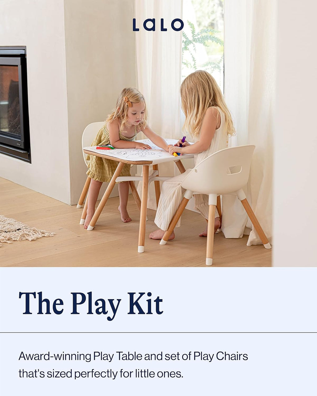 Lalo The Play Kit - Kids Table and Chairs Set - Toddler Activity Table for Playroom, Snack Time, Arts & Crafts - Easy to Clean - Coconut/Licorice