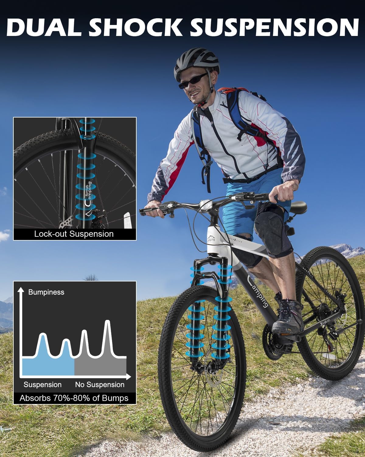 CamPingSurvivals 26/27.5' Mountain Bike 21 Speed Men's Mountain Bike with Lightweight Aluminum Frame, Powerful Dual Disc Brake, Precision 21 Speed Shifting, Men's Bicycle for Commuter & Travel