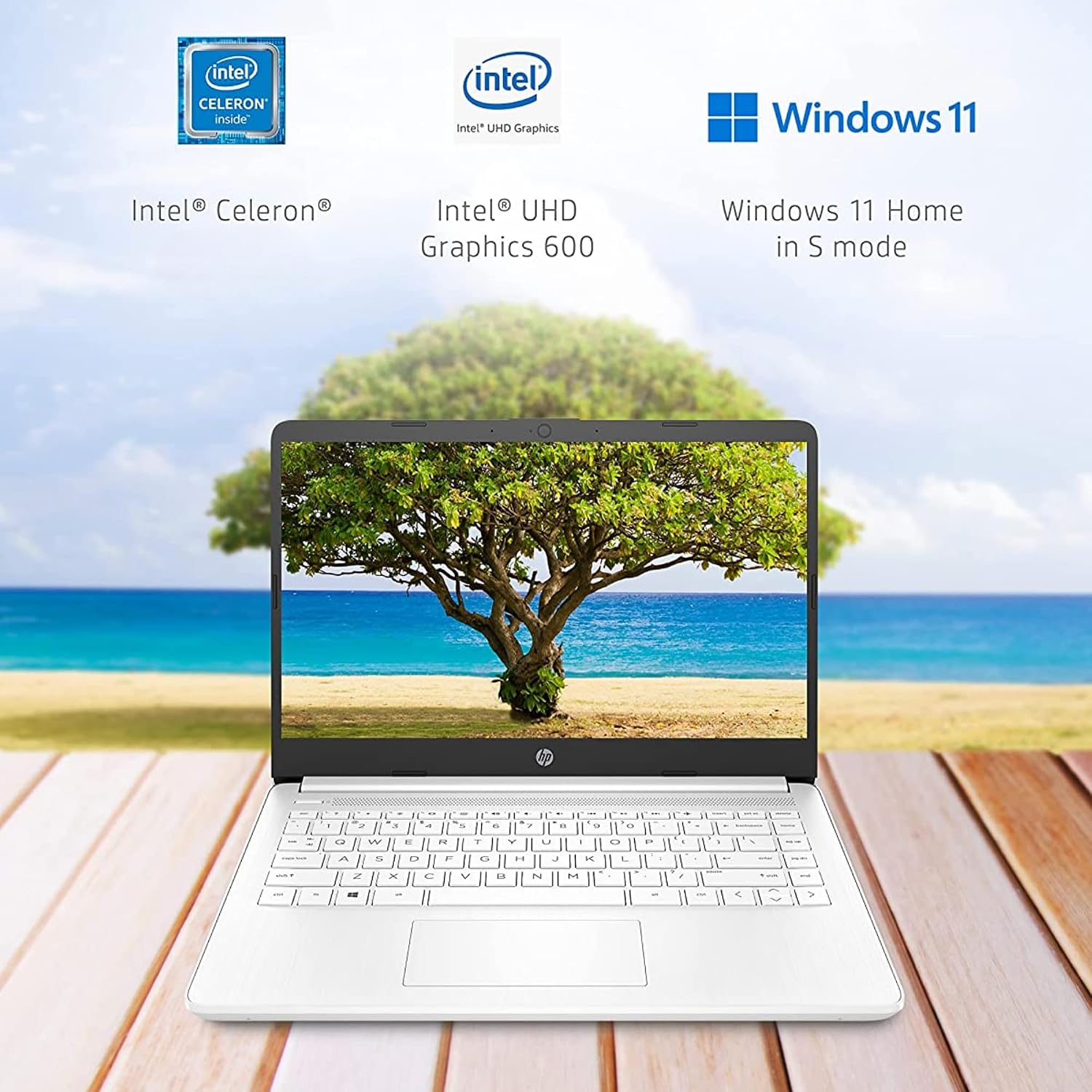 HP Stream Laptop, 14' HD Display, Intel Celeron N4120 Processor, 16GB Memory, 320GB Storage (64GB eMMC + 256GB Card), 1-Year Office 365, Webcam, HDMI, Wi-Fi, USB-C, Windows 11 Home, White, JVQ MP