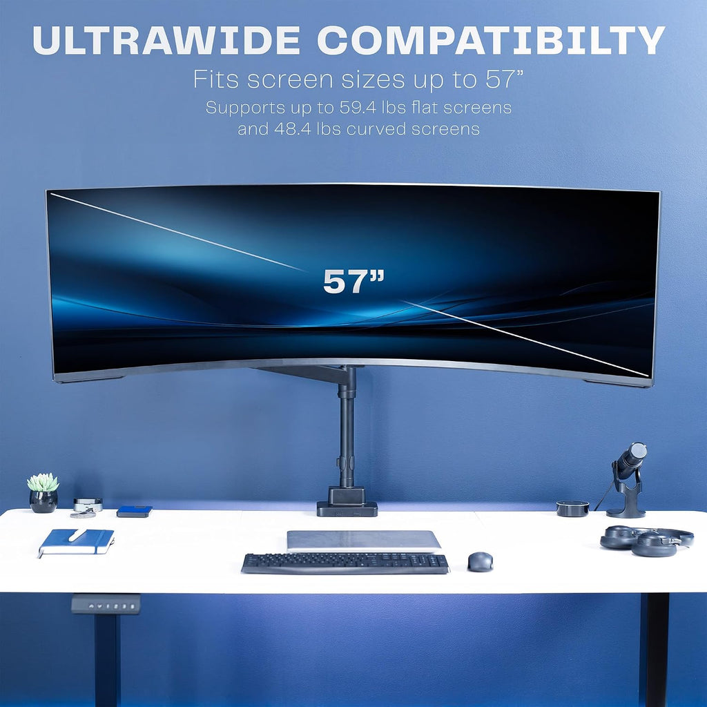 VIVO Heavy Duty Ultrawide Monitor Arm with Pole, 57 inch Screens up to 59.4 lbs, Desk Mount TV and Monitor Stand Designed for Samsung Odyssey Ark, Neo G9, ViewFinity S9, and More, Black, STAND-GT57T