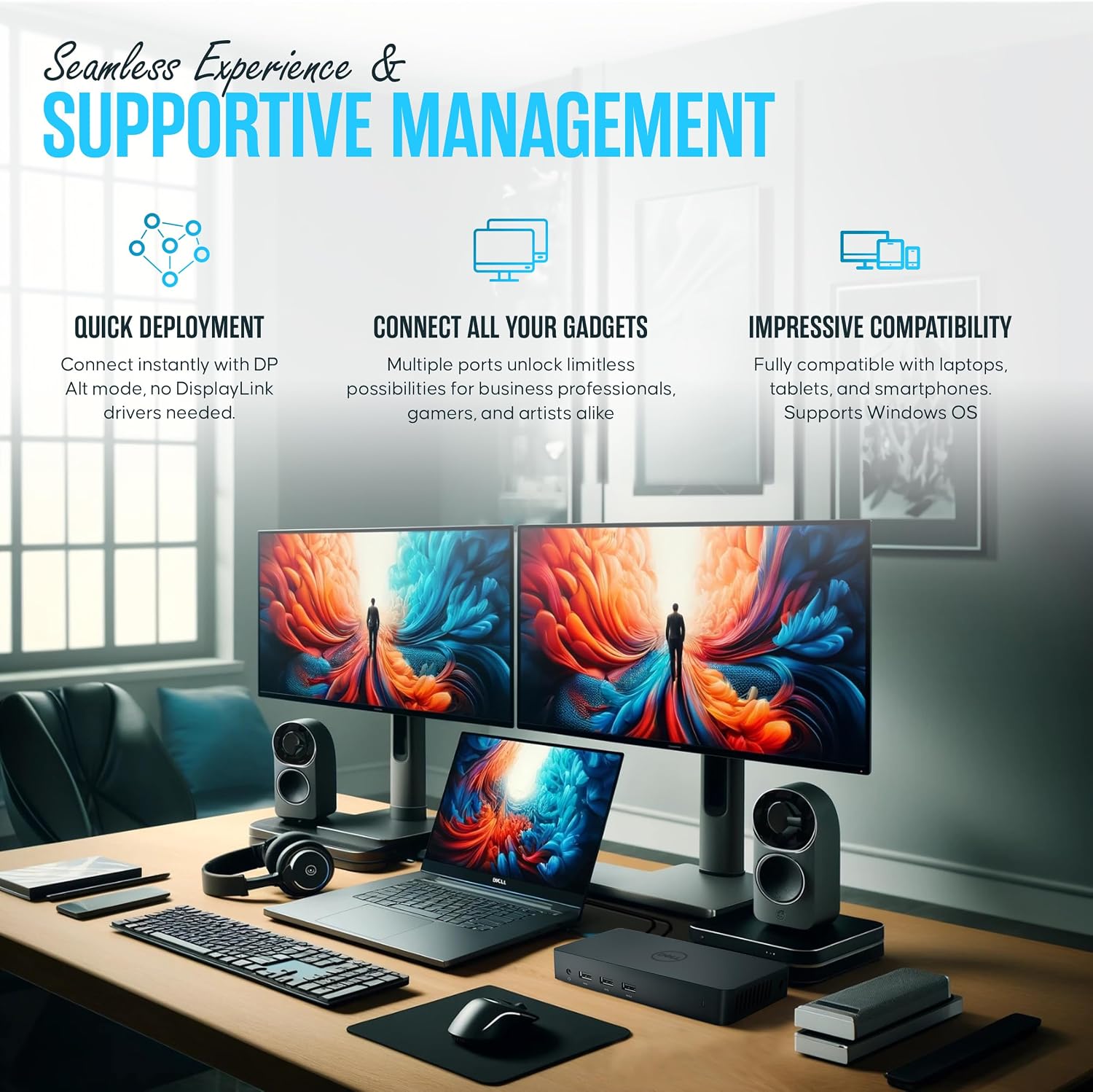 Dell D3100 Dock USB 3.0 Ultra HD/4K Triple Display Docking Station Dual Monitor with 65W, HDMI & USB 3.0 Cable