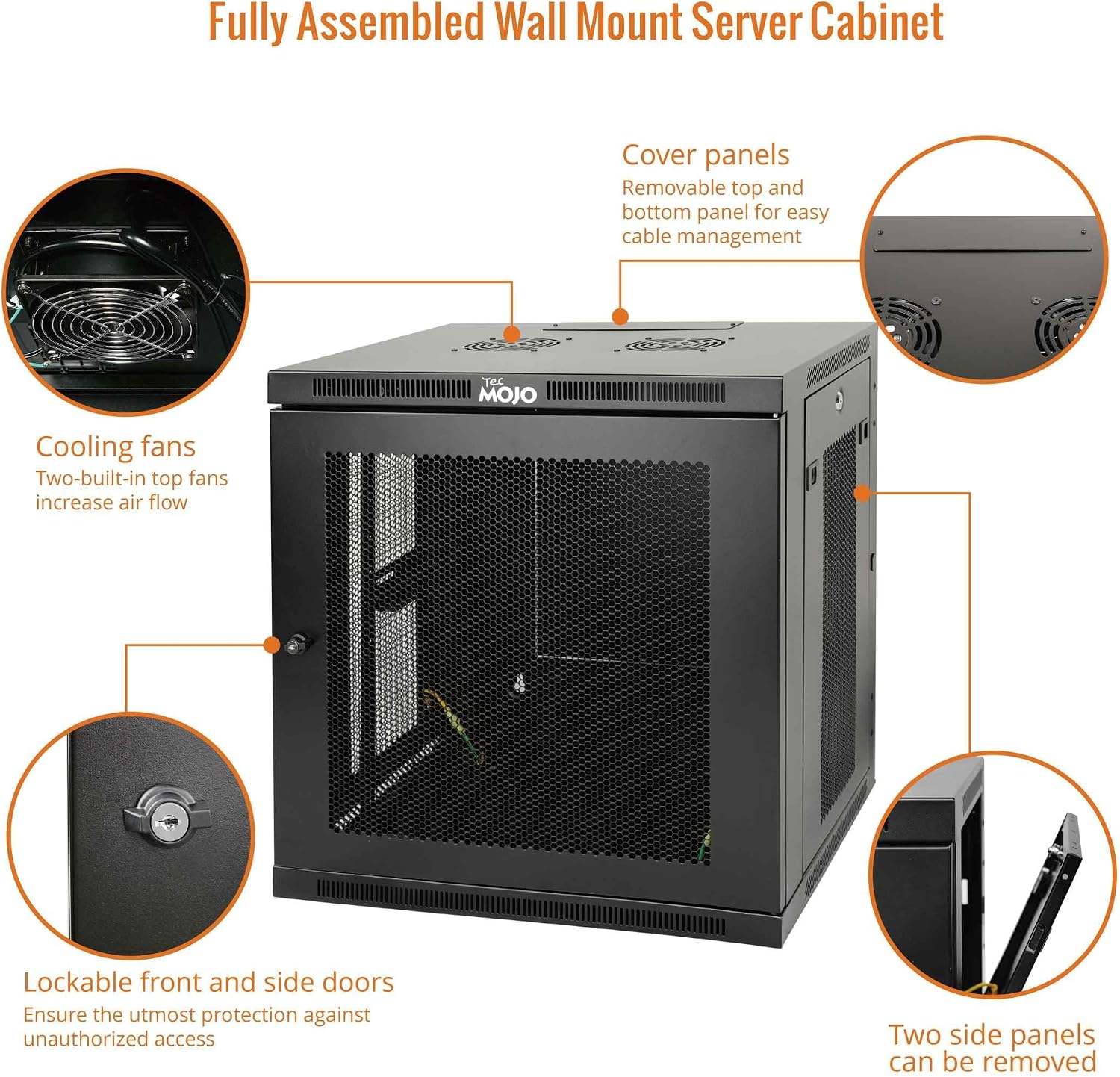 Tecmojo 12U Wall Mount Rack,12U Rack 17.7 Inch Depth,Hold Up to 176 Lbs,Enclosed Wall Mount Rack Kit for 19 Inch Network,Server and AV Gear,Mesh Door(Elite Collection)