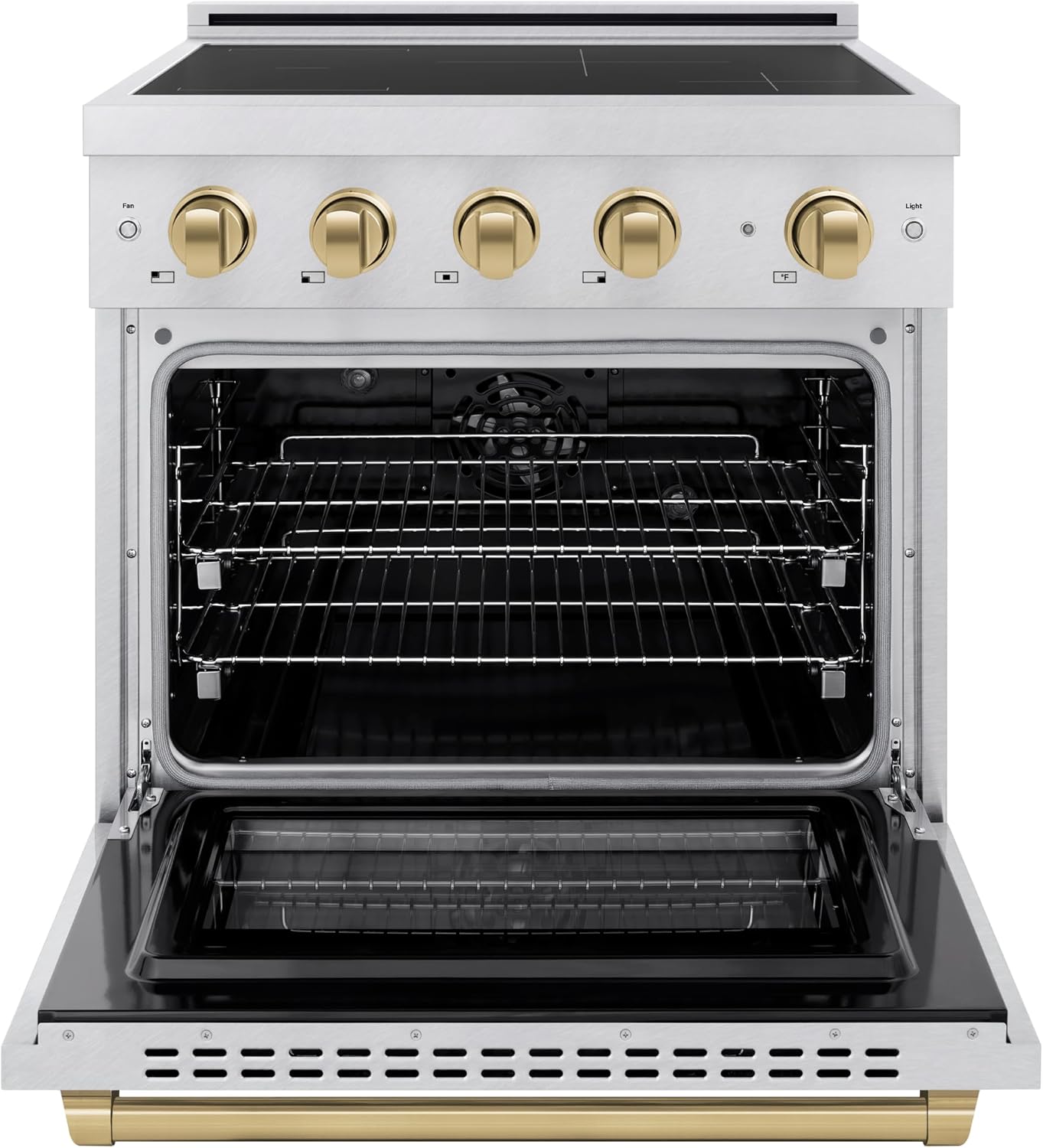 ZLINE Autograph Edition 30 in. 4.2 cu. ft. Paramount Induction Range with 4 Element Cooktop and Electric Convection Oven in Satin Stainless Steel with Champagne Bronze Accents (SINRSZ-30-CB)