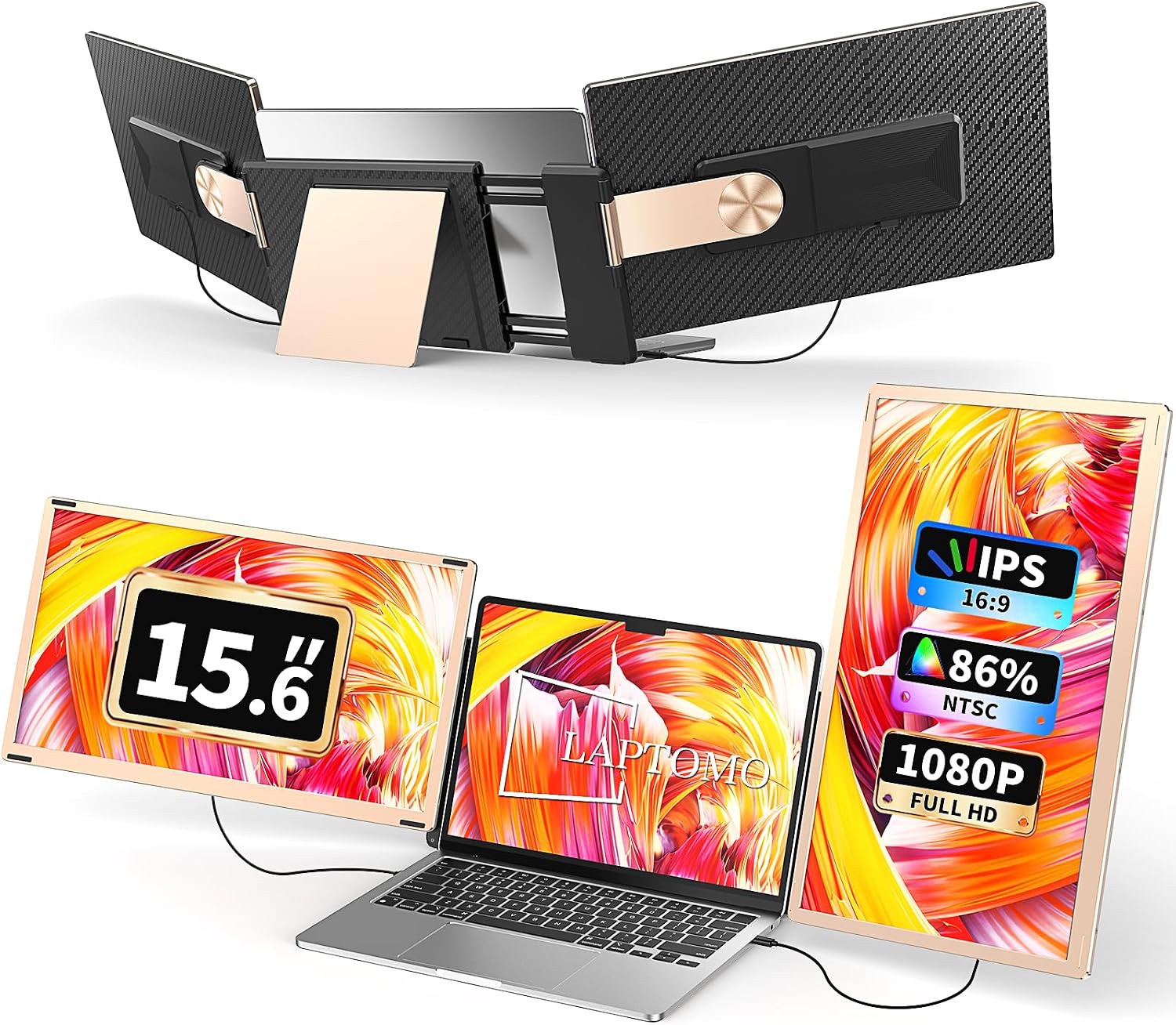 S6 Laptop Screen Extender Monitor Portable, 15.6'' Dual Screen Monitors for Laptop Plug and Play, FHD 1080P IPS Multi Triple Monitor for 13''-17'' Laptops Compatible with Mac/Wins/Android/Dex