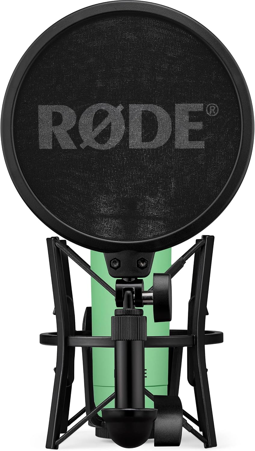 Rode NT1 Signature Series - Green Condenser Microphone with SM6 Shockmount, Tripod Base Microphone Stand and Pop Filter