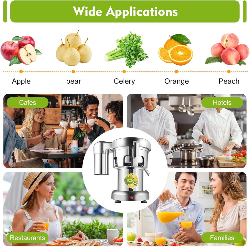 Commercial Juice Extractor 370W 110V Electric Centrifugal Juicer Machine Heavy Duty Stainless Steel Whole Vegetable Fruit Juice Maker Squeezer for Families Restaurants Cafes
