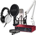 Rode NT1 Signature Series Condenser Microphone (White) with Scarlett 2i2 4th Gen USB Audio Interface, W PSA1+ Broadcast Microphone Boom Arm and W NTH-100 Professional Over-Ear Headphones