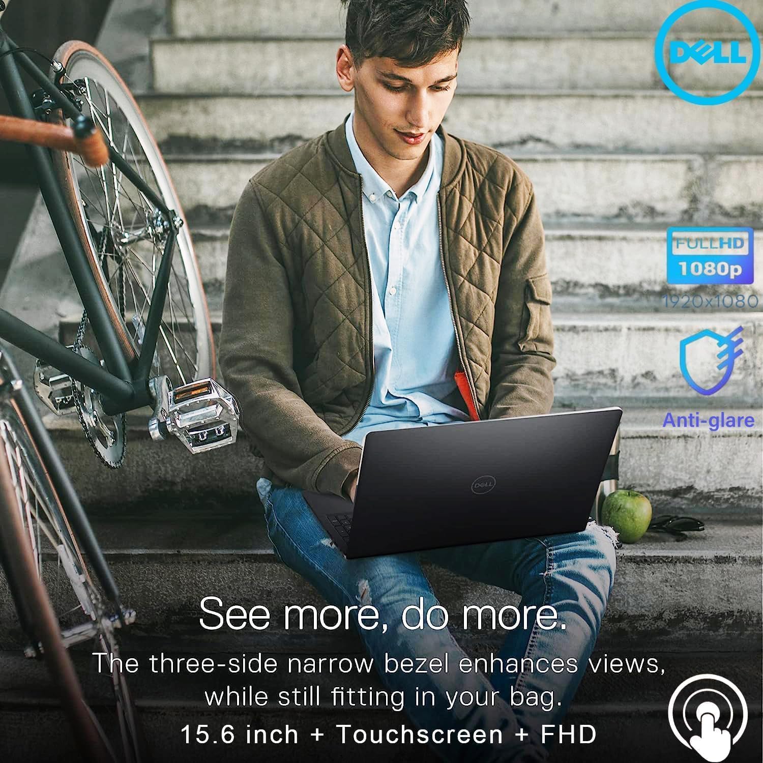Dell Inspiron 15 15.6' Touchscreen FHD Laptop Computer, 8-Core AMD Ryzen 7 7730U (Beat i7-1365U), 16GB DDR4 RAM, 512GB PCIe SSD, WiFi, Bluetooth, Type-C, HDMI, Carbon Black, Windows 11 Pro
