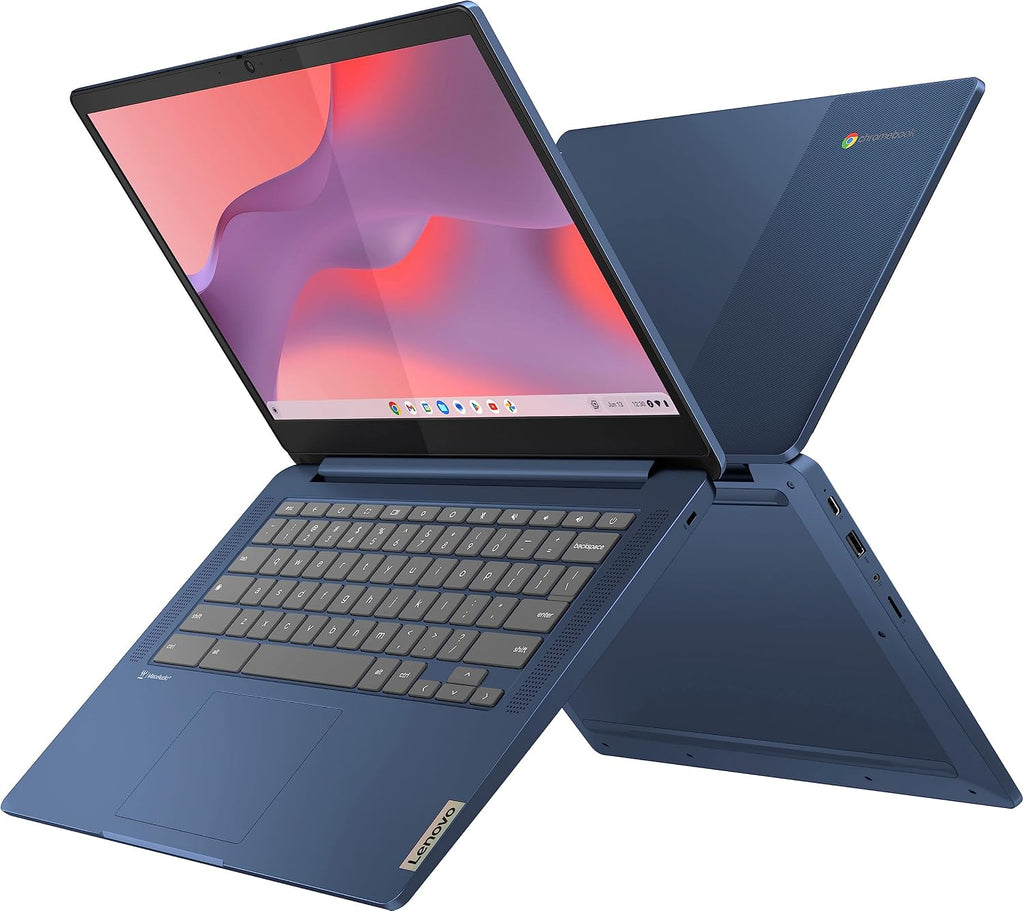 Lenovo 2023 14'' FHD Touchscreen Slim 3 Chromebook Laptop Business Student, 8-Core MediaTek Kompanio 520 Processor, 4GB RAM, 64GB eMMC, WiFi 6,Chrome OS+MarxsolCables, Abyss Blue