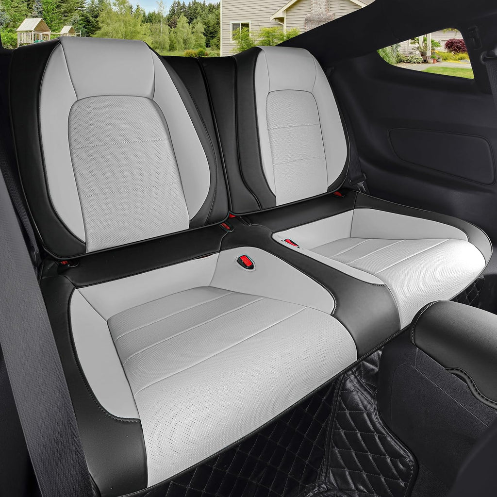 Customized Fit Ford Mustang Coupe Hardtop 2015-2026 Waterproof Leather Car Seat Cover 10PCS (M-Gray&Black)