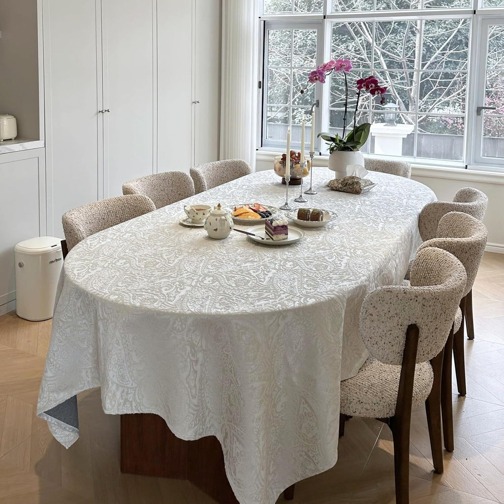Rectangle Tablecloth, Jacquard Textured Waterproof Washable Dining Table Cloth, Heavy Weight Fabric Table Cover for Wedding, Kitchen, Dinners, 108''x60'' (Milky White)