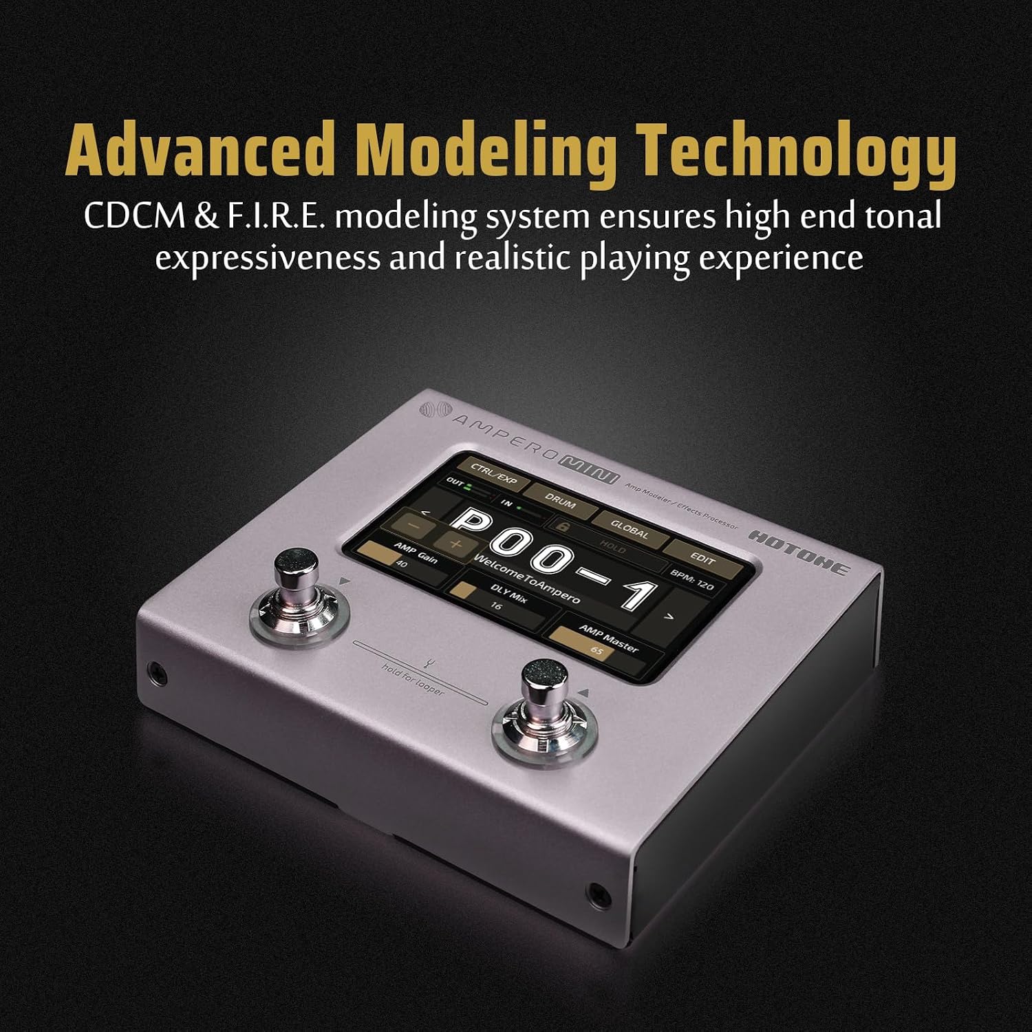 HOTONE Multi Effects Processor Pedal Guitar Bass Amp Modeling IR Cabinets Simulation Multi LanguageStereo OTG USB Audio Interface Ampero Mini MP-50 (Include 10 PCS Additional Footswitch Toppers)