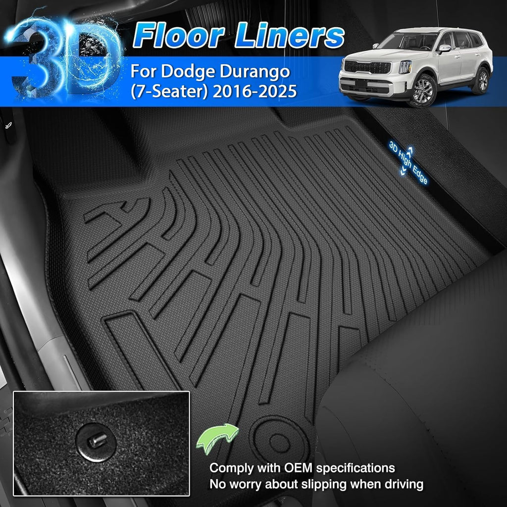 Durango Floor Mats and Cargo Liner w/backrest Mat Fit for Dodge Durango (7-Seater) 2016-2025 2026, All Weather Floor Liner for Durango Accessories Heavy Duty