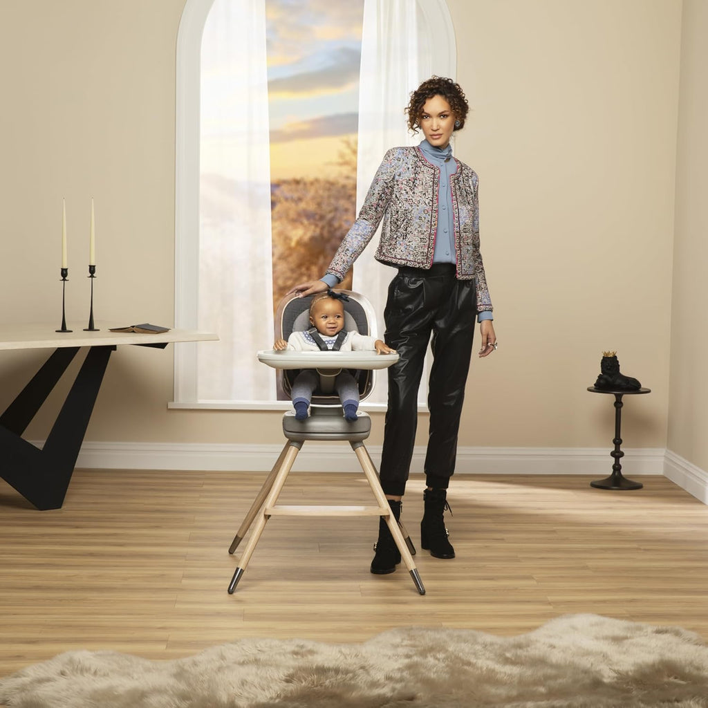 Maxi-Cosi Kiskadee 360 Rotating High Chair, 7 Modes, Infant to 5 Years up to 50 lbs, ClipQuik Magnetic Clip, 3-Position Tray, Washable Pad, Infant Recline, Booster Seat, Child Stool, Onyx Heritage