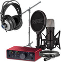 Rode NT1 Signature Series Black Recording Bundle with Focusrite Scarlett Solo Interface, StreamEye Cans50 Headphones, and On-Stage MS7701B Floor Stand — 4 dBA Self-Noise, 48V Phantom Power, Air Mode