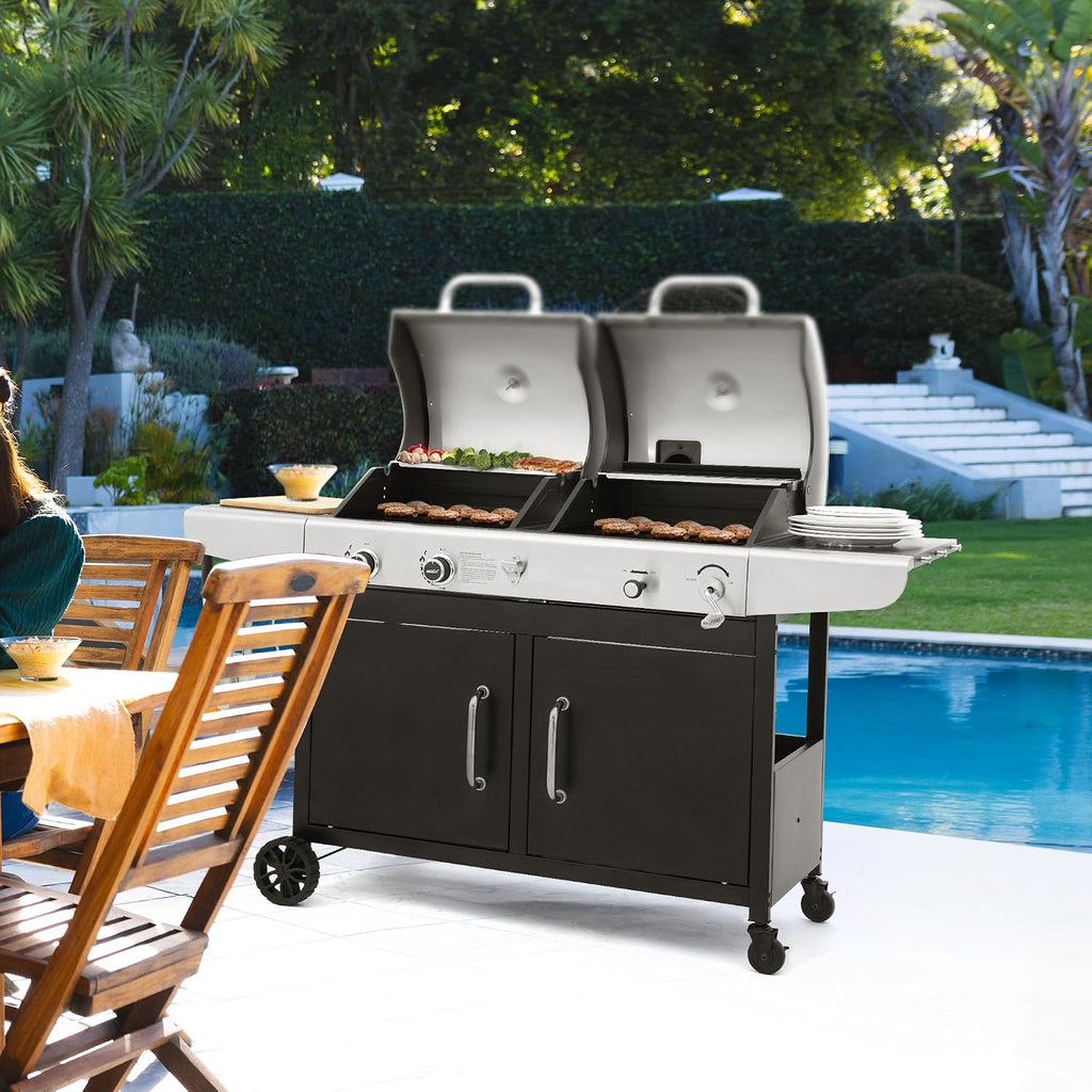 Royal Gourmet ZH3002C Propane Gas and Charcoal Grill Combo with Cover, Dual Fuel Outdoor BBQ Grill with 2 Side Shelves for Patio Garden Picnic Backyard Cooking, 20,000 BTUs, Black