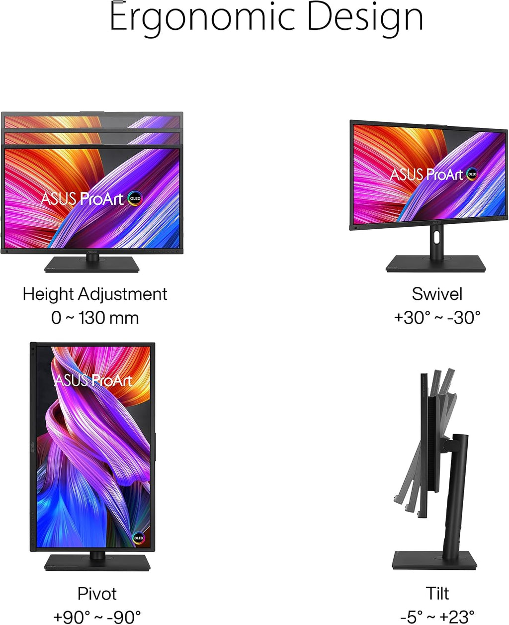 ASUS ProArt Display 27'4K HDR RGB OLED Professional Monitor (PA27DCE-K) - UHD (3840 x 2160), 99% DCI-P3, HLG, ΔE < 1, USB-C PD 80W, Hardware Calibration, Calman Ready, X-rite i1 Display Pro Calibrator