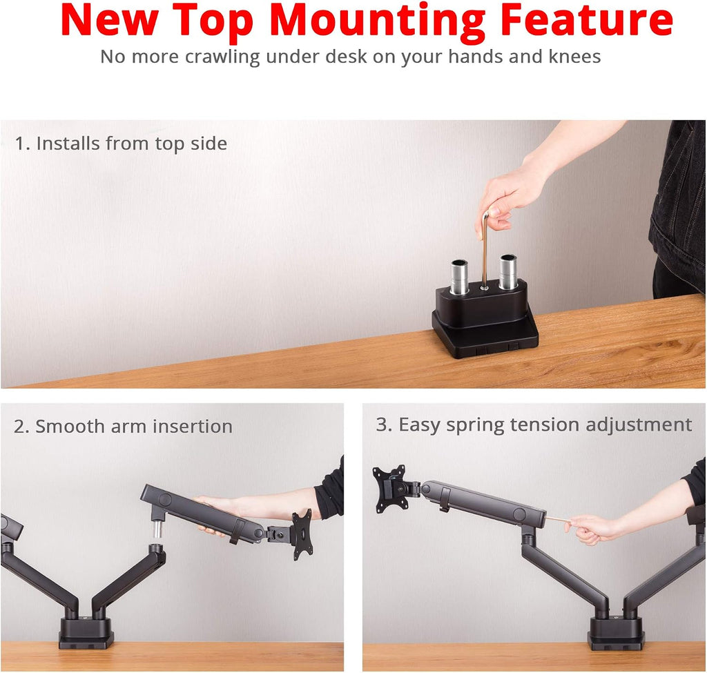 SIIG Aluminum Mechanical Dual Monitor Arm Mount - Height Adjustable Desk Mount for 17in to 32in Screens - 17.6lbs Each Arm - VESA 75x75mm 100x100mm, Black