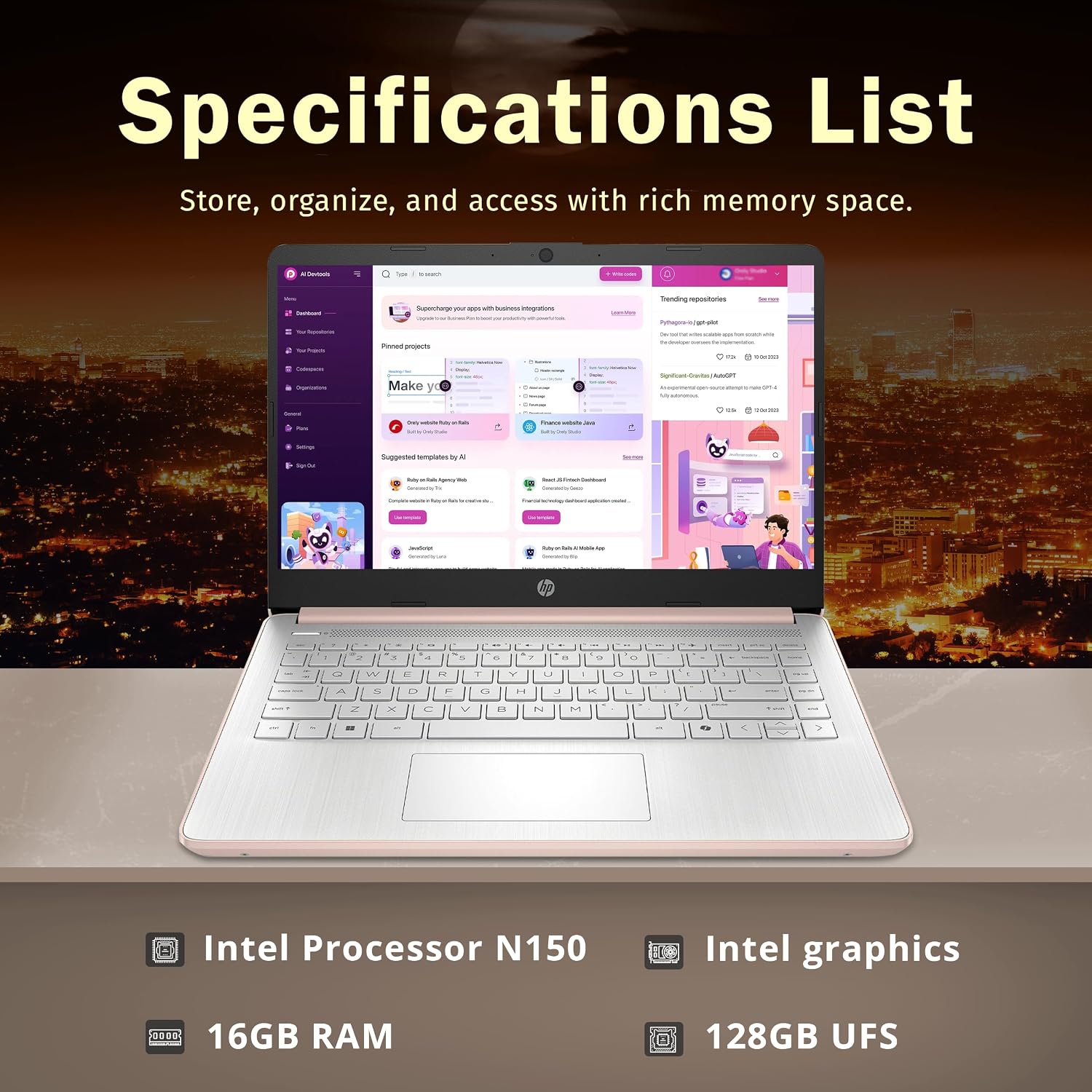 HP Stream 14' HD Anti-Glare Laptop, Intel Processor N150, 16GB RAM, 128GB UFS, Webcam, Wi-Fi 6, Long Battery Life, Copilot, Win 11 S, Gold (Renewed)
