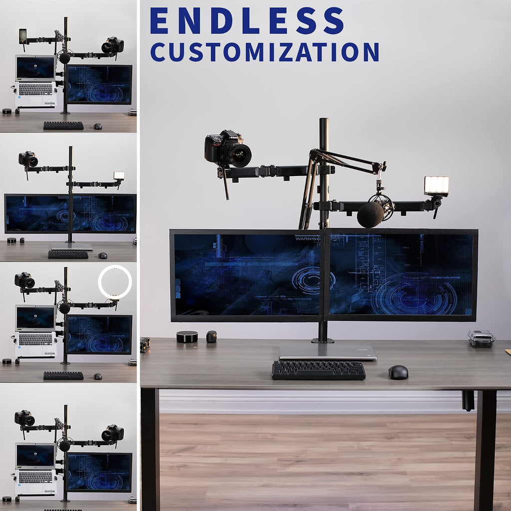VIVO All-in-One Computer Studio Desk Mount, Mic Boom, Dual Monitor Mount up to 32 inches, Laptop Stand, Livestream Arms Compatible with Cameras, Lighting, Phone/Tablet Adapters, STAND-LIVE2L