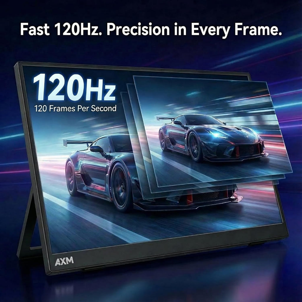 AXM 16' Portable Monitor 2.5k QHD IPS 120Hz Flicker-Free 400 Nits 140% sRGB(OLED-Like Colors) USB-C HDMI 2nd Monitor for Switch (Dock-Free), Windows, MacBook, Phone, Xbox (16' QHD)