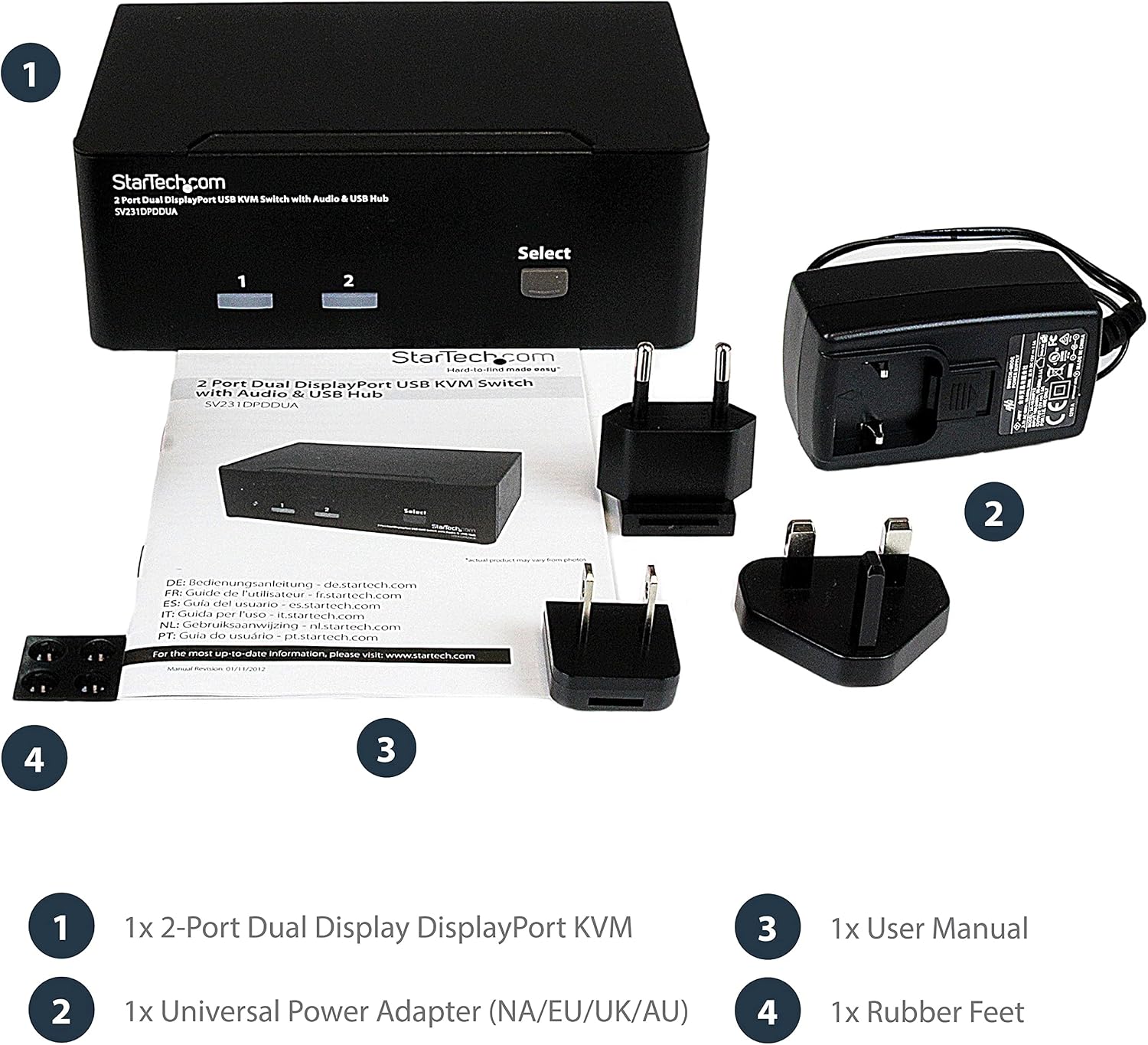 StarTech.com Dual Monitor DisplayPort KVM Switch - 2 Port - USB 2.0 Hub - Audio and Microphone - DP KVM Switch , TAA (SV231DPDDUA)
