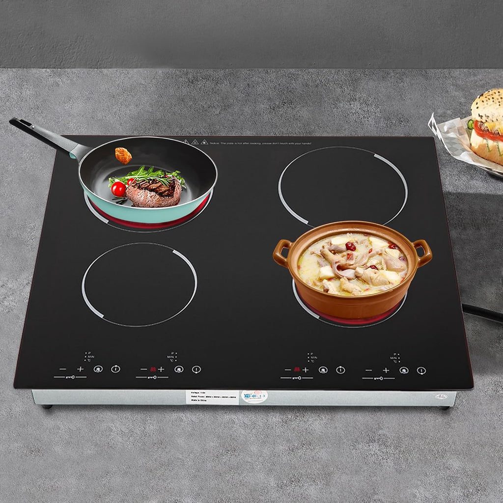 Built-in 4 Burners Electric Stove Electric Cooker Hob Cooktop, 3000W Power, 9 Heat Settings, Sensor Touch 110V