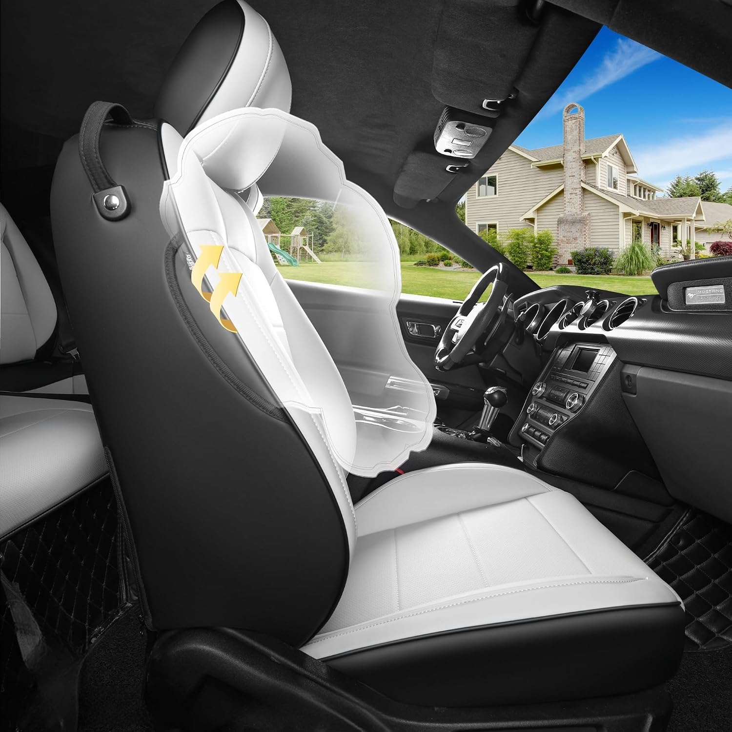 Customized Fit Ford Mustang Coupe Hardtop 2015-2026 Waterproof Leather Car Seat Cover 10PCS (M-Gray&Black)