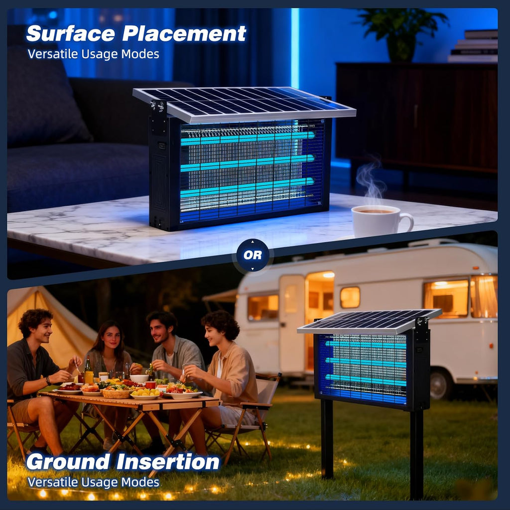 Super Large Solar Bug Zapper Outdoor for 8000 sq.ft, Portable Solar Bug Zapper with High Powered, Rechargeable Electric Bug Zapper for Patio Garden Backyard RV Camping Farm and Large Spaces
