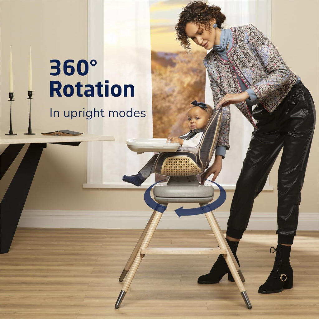 Maxi-Cosi Kiskadee 360 Rotating High Chair, 7 Modes, Infant to 5 Years up to 50 lbs, ClipQuik Magnetic Clip, 3-Position Tray, Washable Pad, Infant Recline, Booster Seat, Child Stool, Onyx Heritage