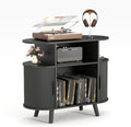 Garvee 35'' Fluted Mid Century Modern Turntable Cabinet, Large Round Record Player Stand with Charging Station and Display Shelf, Arched Wood Record Player Table for Living Room