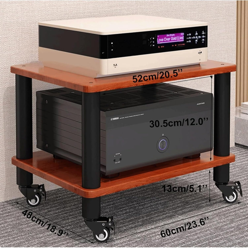 Audio Rack Stereo Rack Wooden Audio Equipment Rack Audio Open Rack Cabinet HiFi Rack Audio-Video Shelving with Wheels Movable(Nero,2 Tier)