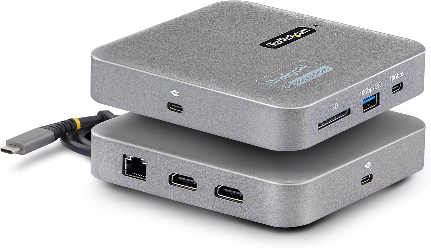 StarTech.com 7-in-1 USB C DisplayLink Dual Monitor Docking Station, 4K 60Hz HDMI Dock for MacBook M1 M2 M3 M4 & Windows, USB 10Gbps Hub, Gigabit Ethernet, SD, 100W PD, 22in (56cm) Cable