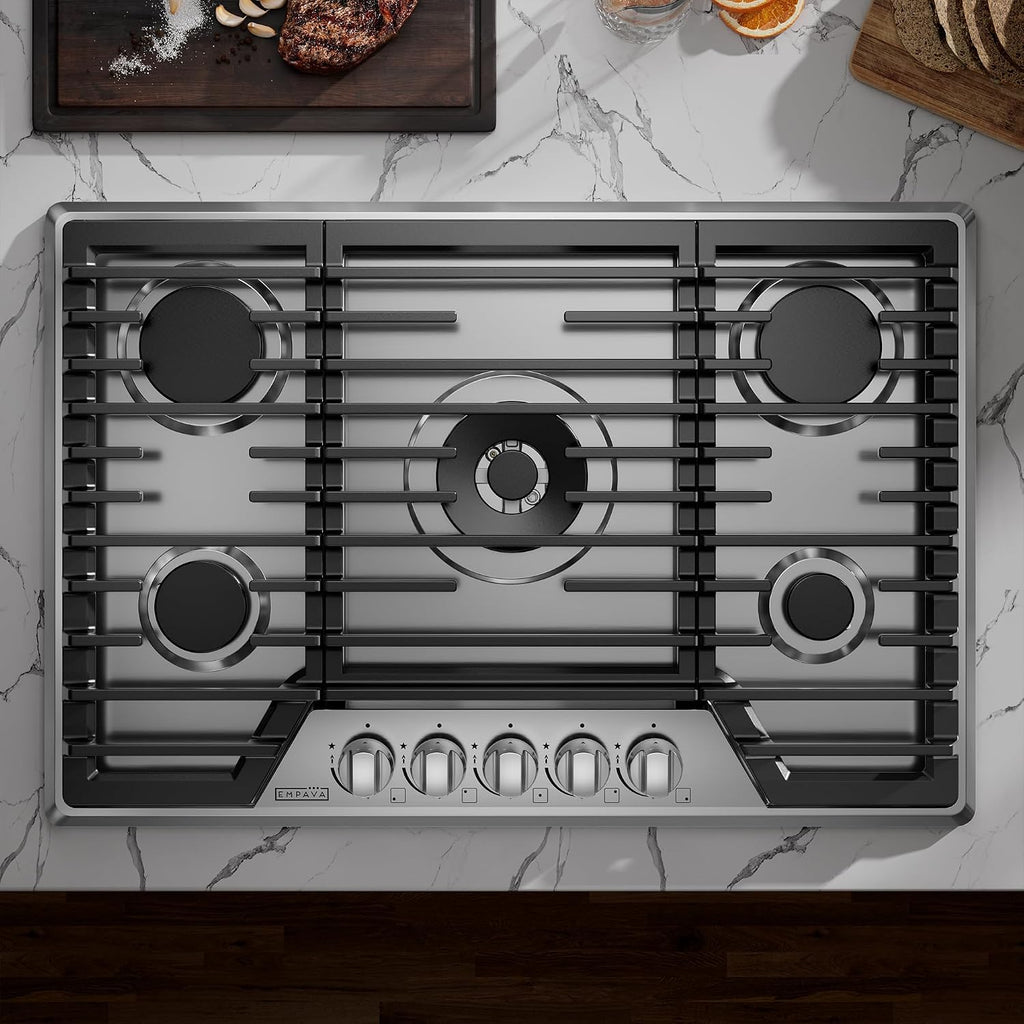 Empava 30-Inch Gas Stove Cooktop - with 5 Italy SABAF Sealed Burner NG/LPG Convertible in Stainless Steel