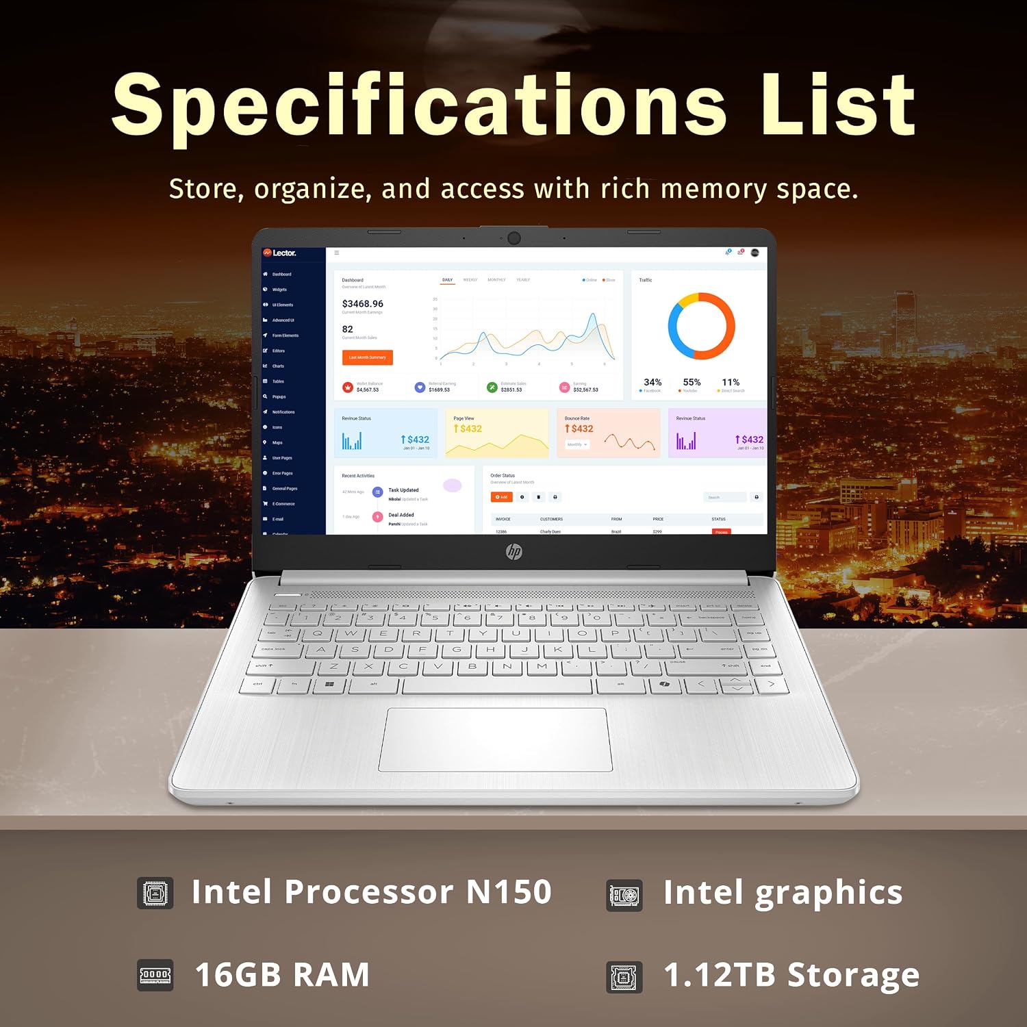 HP Stream 14' HD Laptop, Intel Processor N150, 16GB RAM, 1.12TB Storage(128GB UFS+1TB Docking Station Set), Intel Graphics, Webcam, Wi-Fi 6, 1 Year Office 365, Copilot, Fast Charge, Win 11, Silver